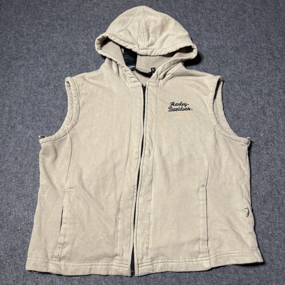 VTG Y2K Harley Davidson Waffle Knit Hood Womens Vest Size L‎ Biker Grunge Goth